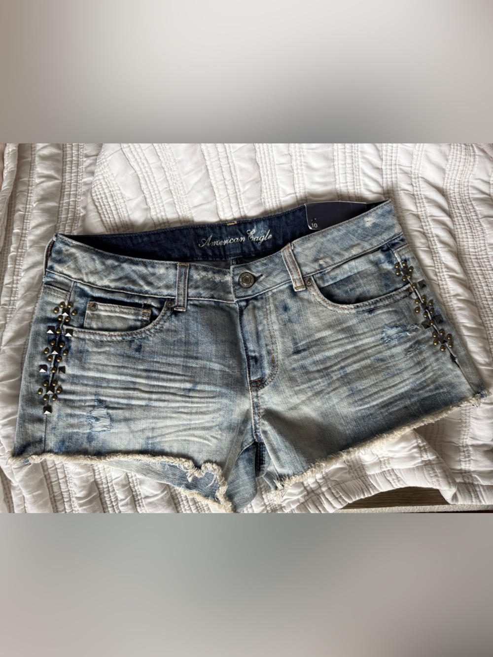 American Eagle Outfitters Light Wash Studded Denim Shorts